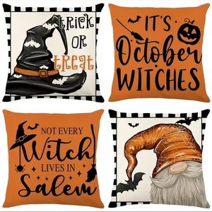 4pcs/set, Halloween Pillow Covers 18inx18in, Happy Halloween Decoration Throw Pi